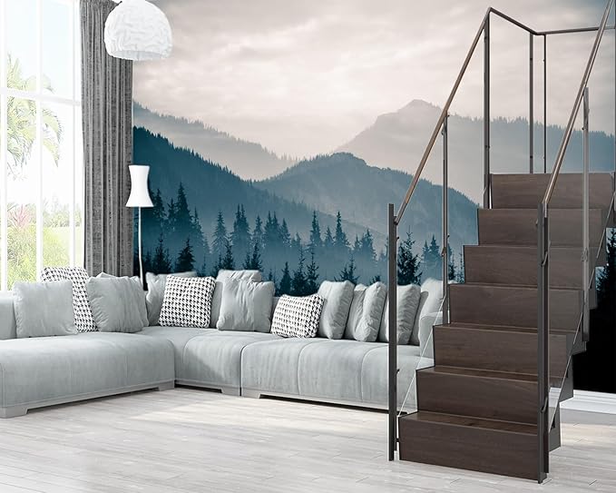 XMPMBM-Misty Forest Fabric Wallpaper Pine Forest Living Room Bedroom Bathroom Wall Mural-W 88" X H 59"（36 Square Foot）