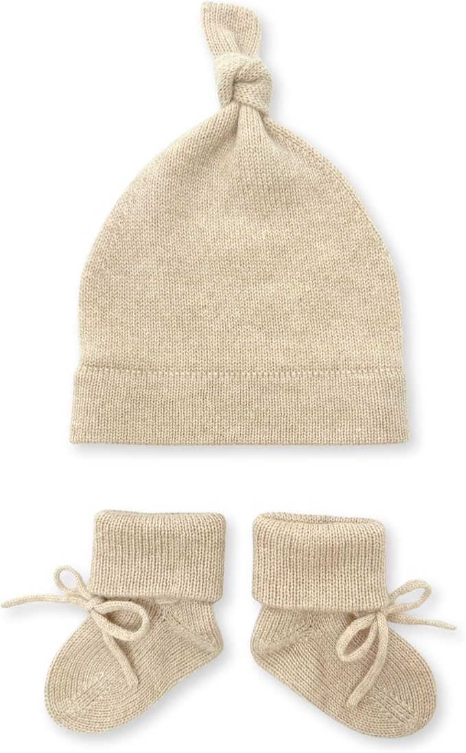Jet&Bo BABY 100% Cashmere Baby Blanket, Beanie and Booties Gift Set Luxe Knit Brown Sugar – Unisex, Size 0-6 Months - Gift Box and Card Included