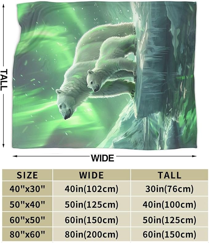 Polar Bear Blanket Aurora Animal Throw Blanket Flannel Stuff Merch Cozy Decor Fleece Plush Fuzzy Warm Soft Lightweight Bedding Gifts for Polar Bear Lover Women Men Girls Boy Couch 80"X60"