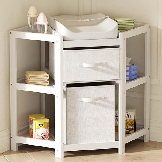 XJD Changing Table, Corner Baby Changing Table Dresser with 2 Storage Drawers, Diaper Changing Station with Pad for Nursery