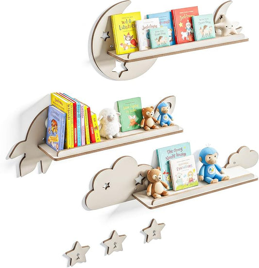 SYNOVA Nursery Book Shelves, Set of 3 Floating Shelves for Kids Room, Nursery Decor for Baby Room, Toddler Room Organizer, Kids and Baby Furniture, Playroom Decor