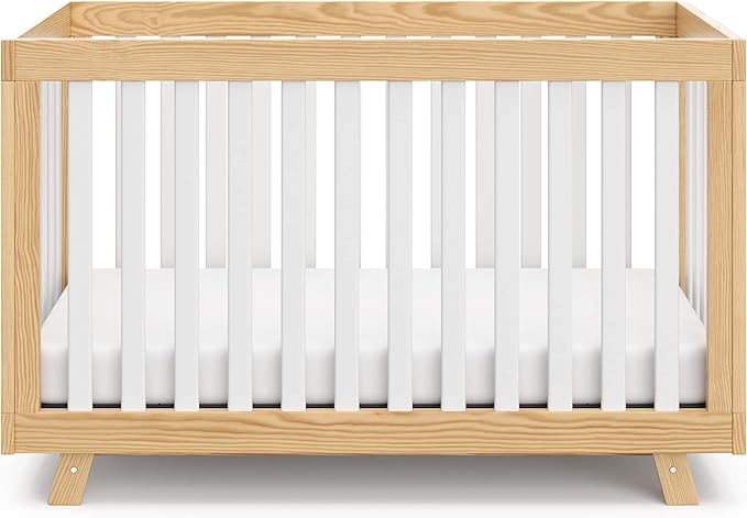 Storkcraft Beckett Convertible Crib (Natural with White Slats) – Converts from Baby Crib to Toddler Bed and Daybed, Fits Standard Full-Size Crib Mattress, Adjustable Mattress Support Base