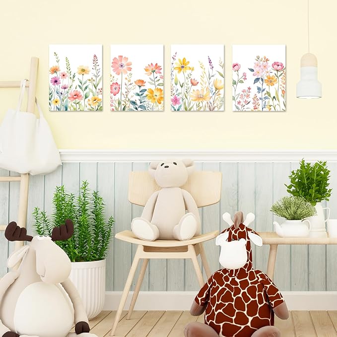 JINYO Watercolor Spring Flower Wall Art Prints Set of 4, Spring Wall Decor, Cottagecore Colorful Wildflower Floral Botanical Wall Decor Posters Pictures for Home Bedroom Living Room, 8x10 Unframed