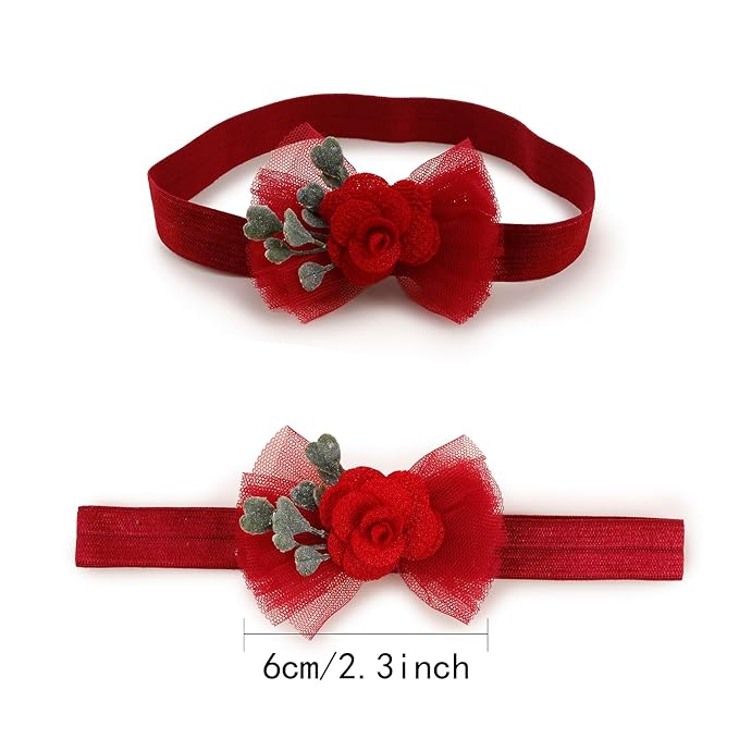 OOSAKU Baby Girl Flower Christmas Headbands Set Elastic Floral Headbands 6pcs Soft Nylon Hair Band for Newborn Toddler Hair Accessories (XKFD007)