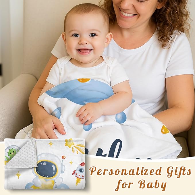 Personalized Baby Blanket with Name, Custom Space Astronaut Theme Blanket for Kids, Soft Flannel Bed Throw Blanket Swaddle for Newborn, Customizable Baby Gift & Nursery Blanket(47" x60)