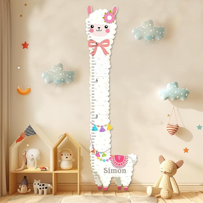 Personalized Child Growth Charts, Alpaca Wooden Kids Height Wall Chart, Height Measurement for Wall Kids Room Nursery Decor