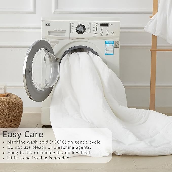 Muslin Comforter Set Queen Size, Cotton Cover & Polyester Filling, Breathable & Linen Like & Suitable for All-Season Use,3 Pieces(1 Comforter 90"x90", 2 Pillow Shams 20"x26"), White