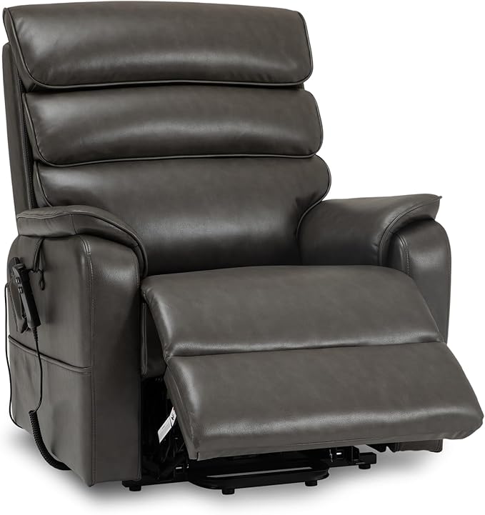 DYNOX Big Man Large-Wide Power Dual Motor Lift Recliners Chairs for Elderly Lay Flat Lift Chair with Infinite Positions, Heat & Massage, Supports 400 LBS(9298,Faux Leather,Grey)