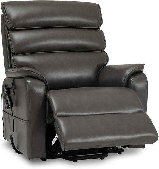 DYNOX Big Man Large-Wide Power Dual Motor Lift Recliners Chairs for Elderly Lay Flat Lift Chair with Infinite Positions, Heat & Massage, Supports 400 LBS(9298,Faux Leather,Grey)