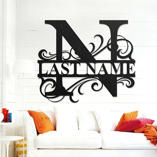 LULLBABYMALL Custom Metal Signs - Last Name Sign, Split Letter Monogram, Letter N, Family Name Wall Art, Outdoor Metal Signs, Personalized Wedding Gift