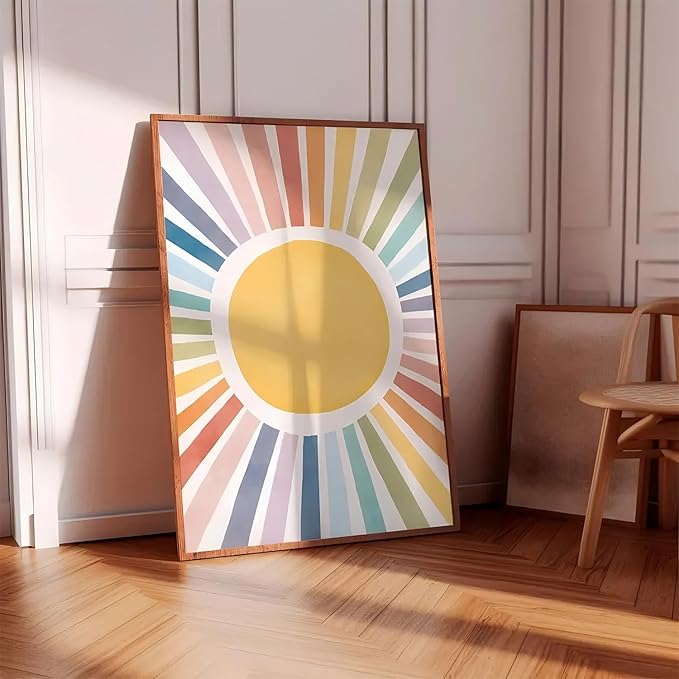 KBIERQN 3Pcs Boho Sun moon Wall Art Nursery Positive Affirmations Rainbow Poster Prints Bohemian Star Heart Canvas Picture for Toddler Baby Girls Room Playroom Bedroom Wall Decor 12x16in Unframed