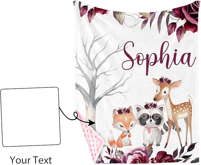 Personalized Baby Blankets for Boys Girls, Custom Name Rose Animal Baby Blanket, Soft Receiving Blanket for Newborns and Toddlers, Ideal for Baby Showers and Nursery Decor
