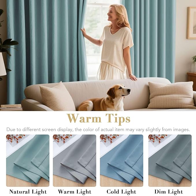 H.VERSAILTEX Blackout Curtains for Bedroom Thermal Insulated Room Darkening Living Room Curtains 72 Inch Long Grommet Privacy Protection Window Curtain Panels/Drapes, 2 Panels, Mineral Blue
