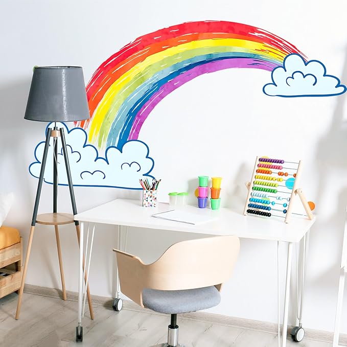 Rainbow Wall Decals Watercolor Rainbow Decor for Kids Room, Cute Watercolor Rainbow Wall Stickers Cloud Wall Decor Murals Decorations for Classroom Girls Room Nursery