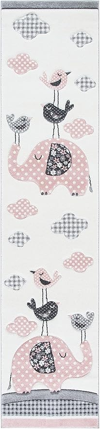 SAFAVIEH Carousel Kids Collection Runner Rug - 2'3" x 10', Pink & Ivory, Animal Design, Non-Shedding & Easy Care, Ideal for High Traffic Areas for Boys & Girls in Playroom, Nursery, Bedroom (CRK127P)