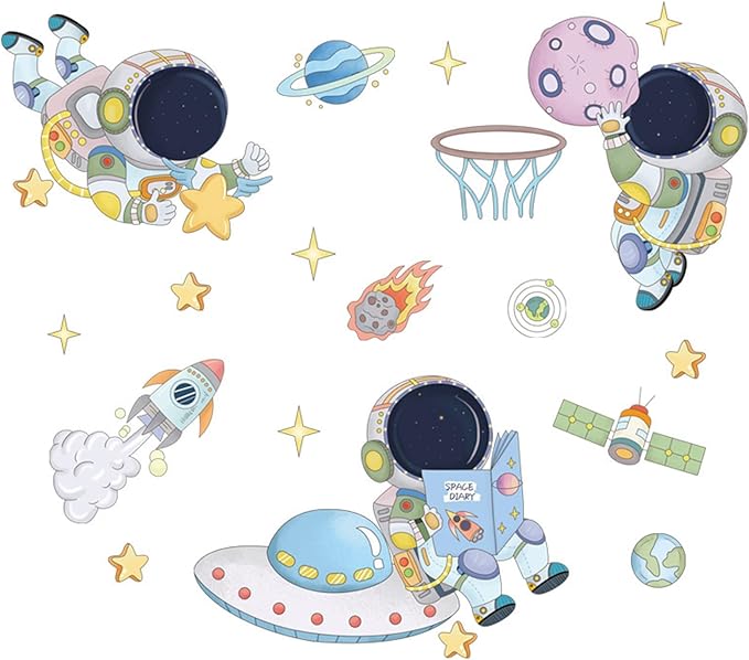 Space Decor Astronaut Wall Stickers Murals & Decals Space Theme Bedroom Classroom Playroom Sticker Outer Spaces Room Decor Spaces Wallpaper Planet Wall Decals for Boys Girls Room