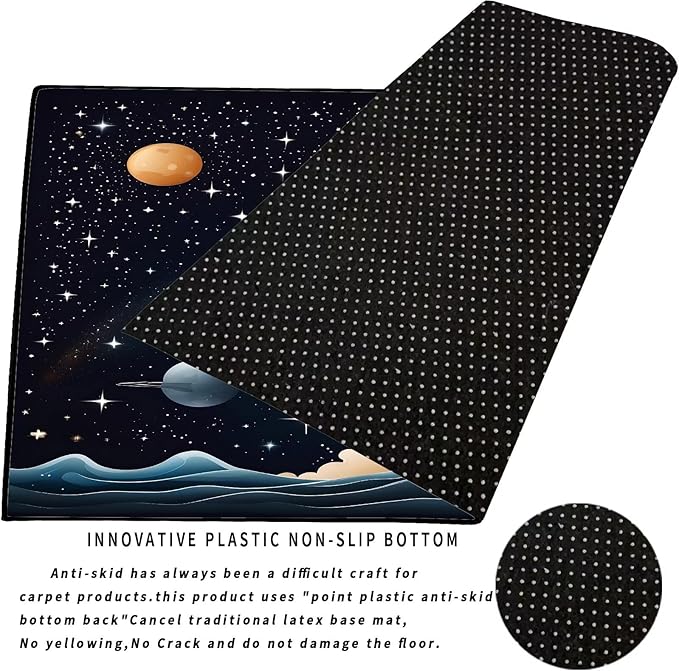 5' x 7' Space Rocket Rug for Kids Bedroom Black Stars Rugs Galaxy Carpet Planet Printed Throw Rugs for Boys Teens Living Room,150x210cm