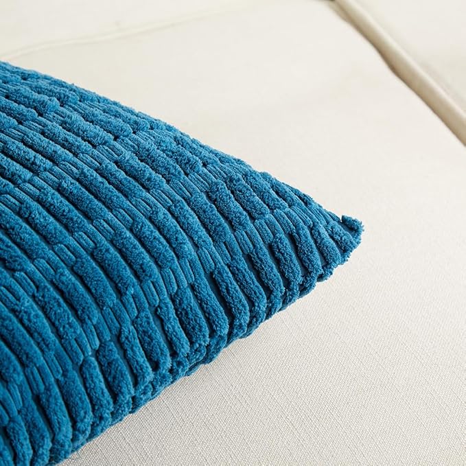 Fancy Homi 2 Packs Teal Decorative Throw Pillow Covers 20x20 Inch for Living Room Couch Bed Sofa, Rustic Farmhouse Boho Home Decor, Soft Striped Corduroy Square Cushion Case 50x50 cm