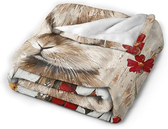 Farmhouse Rabbit Blanket Rustic Bunny Throw Blanket Country Soft Cozy Fleece Fuzzy Stuffed Plush Flannel Gifts for Girls Women Boys Kids Adults 60"X80"
