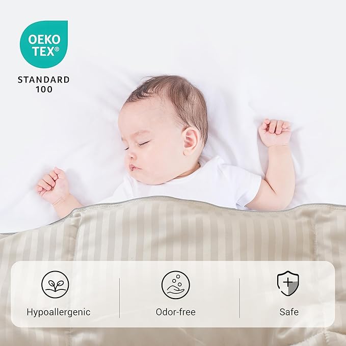 ZPECC Toddler Down Alternative Comforter, 39x47 Hypoallergenic Baby Blanket Quilt, Soft Breathable Lightweight All Season Kids Duvet Insert for Crib Stroller Cot Daycare, Cream Stripe