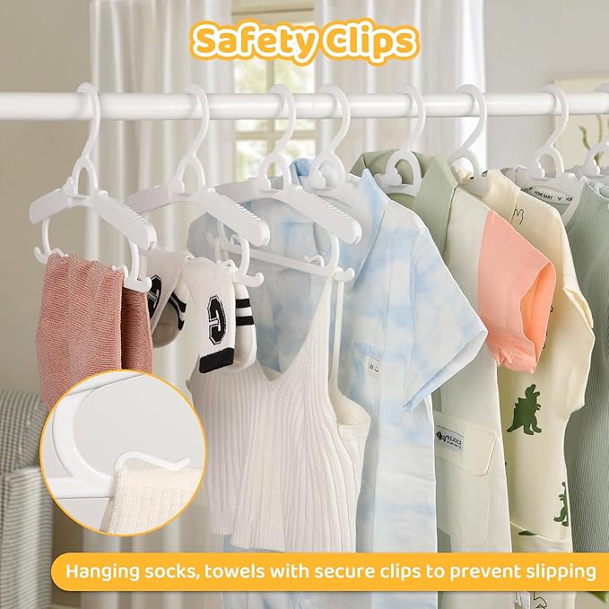 40 Pack Baby Clothes Hangers, 11-15" Adjustable Non-Slip Thickened Kid Hangers for Nursery Closet Toddlers Infant Children to Teenager (White)