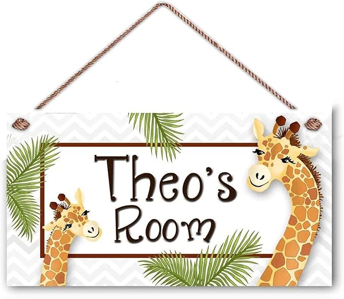 Personalized Name Signs for Kids Room Cute Giraffe Sign Boy Girl Bedroom Baby Nursery Doorplate Decor Wall Art Room Wooden Sign 5 * 10 inch