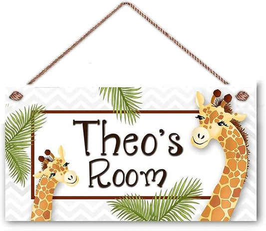 Personalized Name Signs for Kids Room Cute Giraffe Sign Boy Girl Bedroom Baby Nursery Doorplate Decor Wall Art Room Wooden Sign 5 * 10 inch