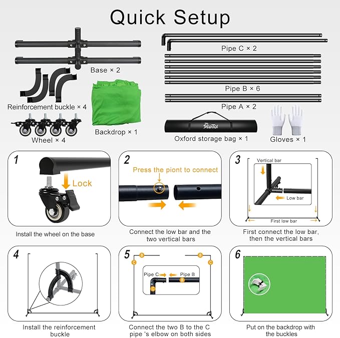 7x10ft Green Screen Backdrop with Stand,Movable Backdrop Stand with Wheels Greenscreen Background for Streaming,Studio Video Recording,Zoom Meeting,Party