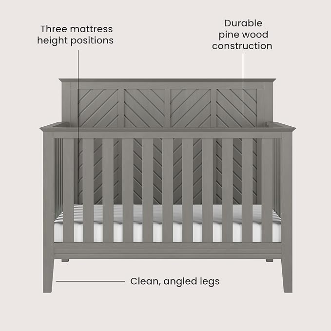 Child Craft Atwood 4-in-1 Convertible Crib, Baby Crib Converts to Day Bed, Toddler Bed and Full Size Bed, 3 Adjustable Mattress Positions, Non-Toxic, Baby Safe Finish (Lunar Gray)