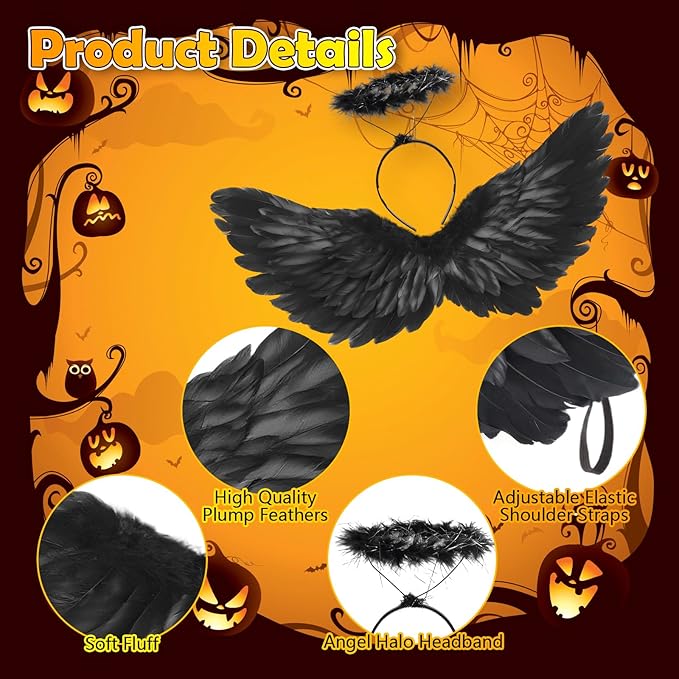 Angel Wings, Feather Angel Wings and Halo, Angel Wings Costume for Adult Kids Women Girls Halloween