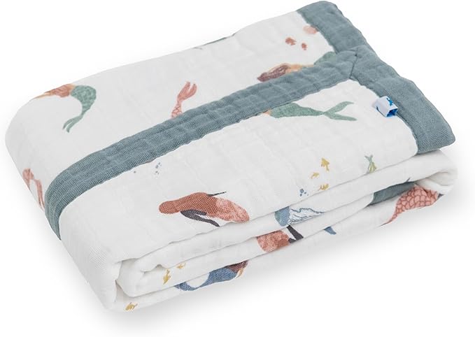 Little Unicorn Newborn Receiving Quilt | Ultra- Soft, Multi-Layered Muslin Fabric | Gift for Newborns & on-The-go (Mermaids)