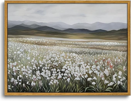 OIQArtOIQ Framed Vintage Landscape Wall Art Wildflowers Natural Scenery Oil Painting Canvas Prints Farmhouse Decor Floral Rustic Fall Pictures for Kitchen Bedroom Living Room Bathroom