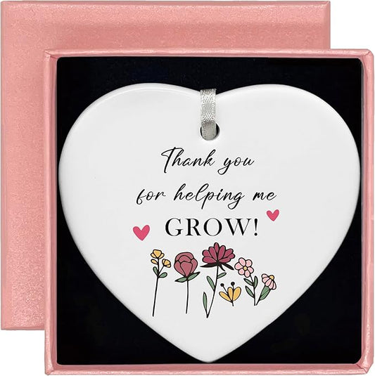 Heart Shaped Christmas Ornament-Teacher Appreciation Gift-Thank You Present for Teachers Mentor Educator-Teachers Week End of School Decor Keepsake-Ceramic Ornament Display for Classroom Gratitude