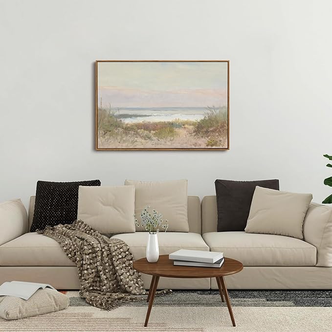 OIQArtOIQ Vintage Landscape Canvas Wall Art Framed Natural Scenery Painting Artwork Prints France Country Wilderness Farmhouse Decor Pictures Kitchen Bedroom Living Room Bathroom
