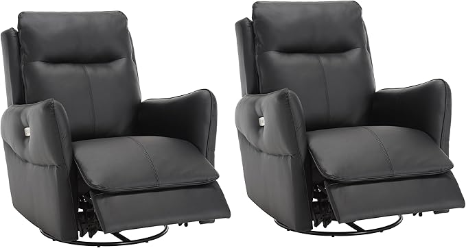 MINCETA Power Recliner Chairs,Modern Upholstered 270 Swivel Nursery Rocker Glider Recliner for Living Room,Set of 2,PU Leather in Black