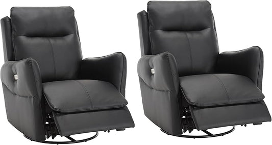 MINCETA Power Recliner Chairs,Modern Upholstered 270 Swivel Nursery Rocker Glider Recliner for Living Room,Set of 2,PU Leather in Black