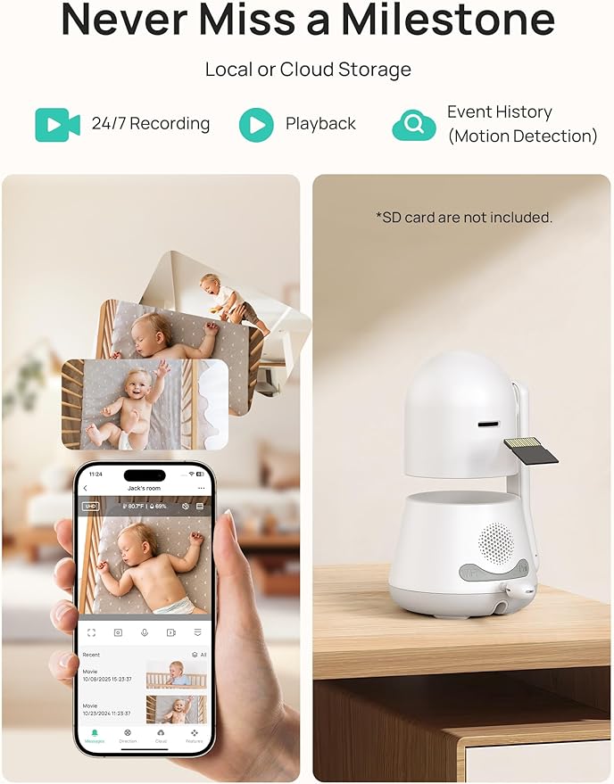 Dr.Care LumiView Smart WiFi Baby Monitor with Clip Mount - 5" 1080P FHD & 2K Camera App Control, Privacy Mode, 5000mAh Removable Battery, Cry & Motion Alerts, HD Night Vision, RGB Night Light