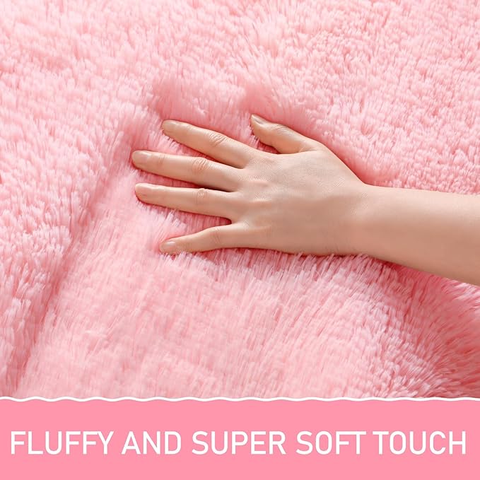EVOIONOS Pink Round Rug for Bedroom, 5x5 Ft Fluffy Soft Circle Area Rugs for Living Room, Plush Shaggy Circular Carpet for Indoor Floor Bedside Girls Nursery, Machine-Washable Home Decor Aesthetic