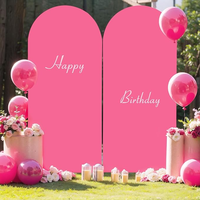 Hot Pink Arch Cover, 6.6FT Spandex Fitted Wedding Arch Stand Covers Round Top Chiara Backdrop Cover for Birthday Party Ceremony Banquet Decoration