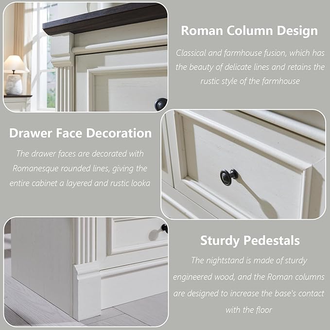 Farmhouse 7 Drawers Dresser for Bedroom, 57" Tall Dressers & Chests of Drawers w/Roman Column, Large Storage Dressers Organizer for Bedroom, Hallway, Living Room, White