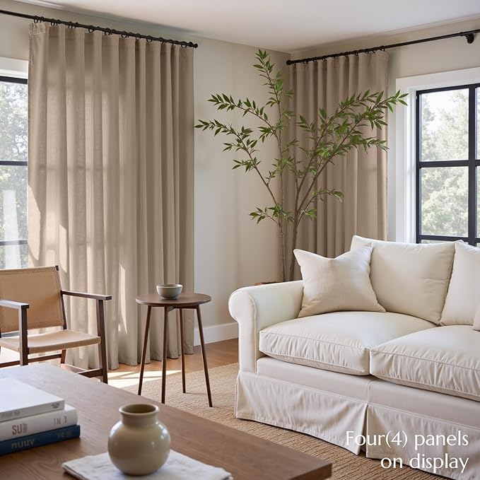 jinchan Taupe Linen Blend Curtains 120 inch Extra Long 2 Panels for Bedroom Living Room, Light Filtering 50 inch Wide Farmhouse Drapes with Rod Pocket Back Tab(50W x 120L, Taupe)