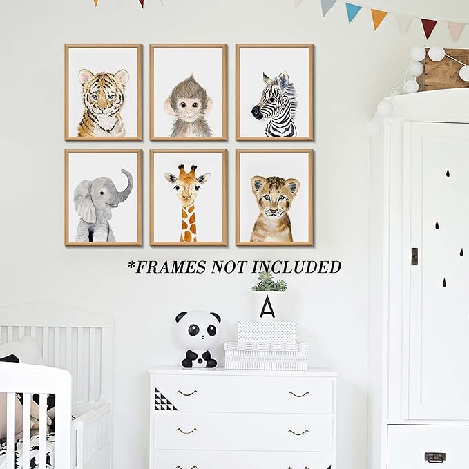 Nursery Baby Room Wall Art Decor, Jungle Nursery Baby Animal of Tiger Lion Elephant Decorations, Nursery Safari Cute Animal Decor for Baby Bedroom
