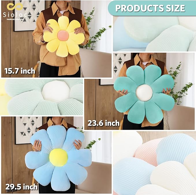 Sioloc Flower Shaped Throw Pillow - Butt Cushion & Floor Pillow, Seating Cushion, Cute Room Decor & Plush Pillow for Bedroom Sofa Chair (Turquoise, 23.6'') - 1 Count