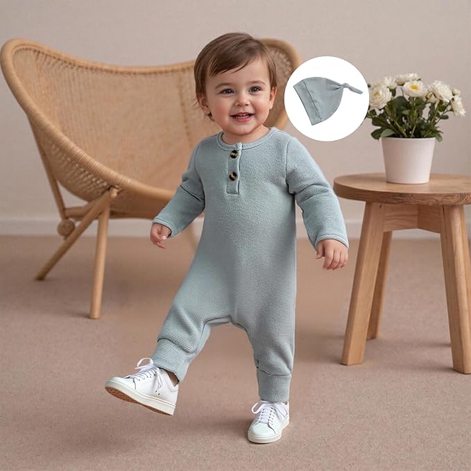 Newborn Knit Romper Hat 2 Pieces Button Up Footed Jumpsuit Baby Boy Clothes Photography Coming Home Outfit