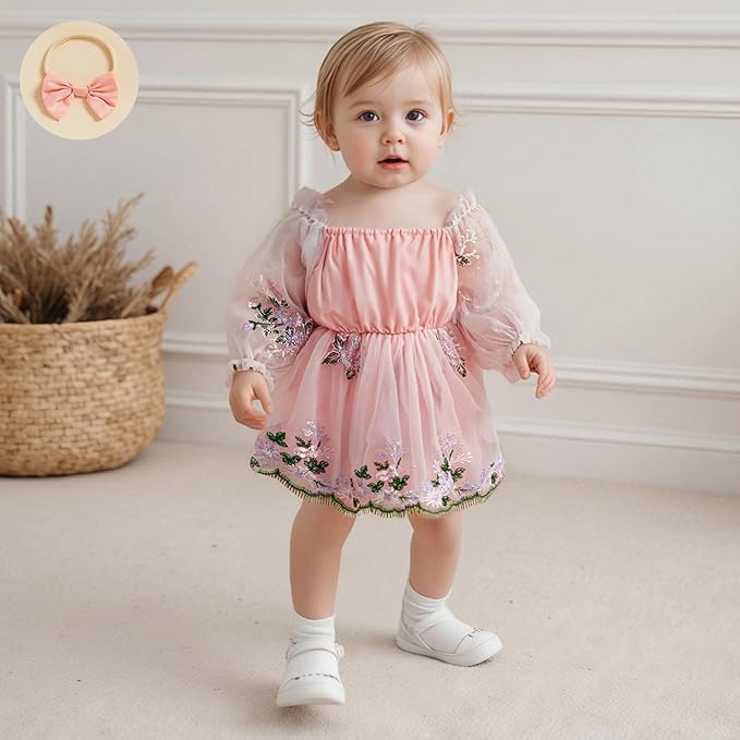 Giraropa Baby Girl Fall Winter Clothes Long Sleeve Romper Dress + Socks + Headband Newborn Infant Cute Casual Outfits
