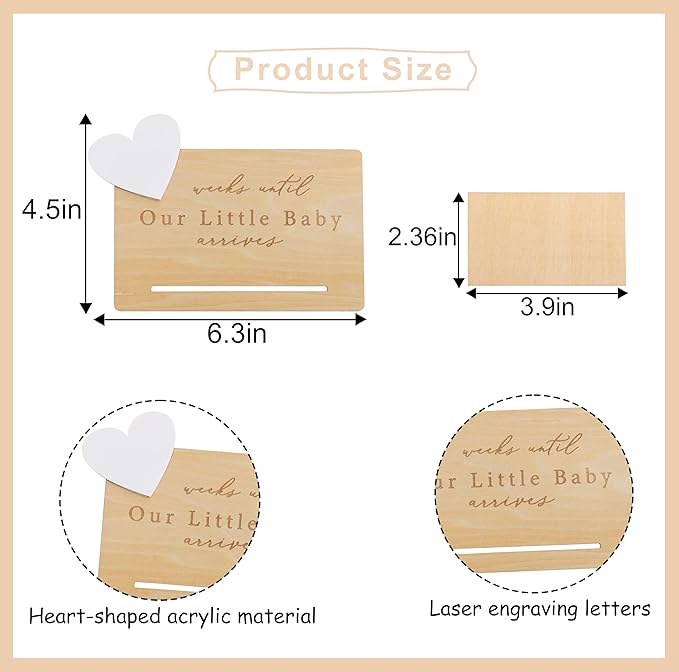 Baby Arrival Countdown Wooden Board - Weeks Until Our Little Baby Arrives Sign,Pregnancy Countdown Dry Erase Board,Newborn Birth Calendar Sign,Mom-to-Be Party Centerpieces Photo Props