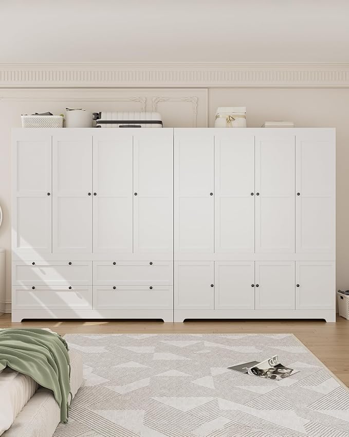 8 Door Modular Wardrobe Closet - 71" Tall Large Armoire with Hanging Rod, Freestanding Large Capacity Clothing Wardrobe Cabinet w/Handles for Bedroom White