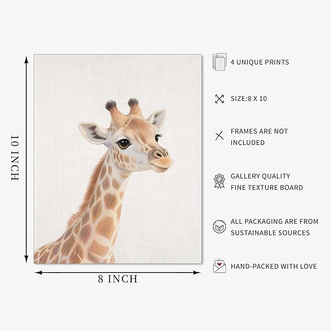 VOLIX Set of 6 Wall Art Unframed Jungle Animal Wall Hanging Decor for Kids Room, Nursery, Safari Themed Birthday Party, 8" x 10"