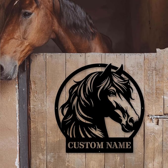 Personalized Horse Head Metal Sign – Indoor or Outdoor Farmhouse/Home Decor- Handcrafted Wall Art