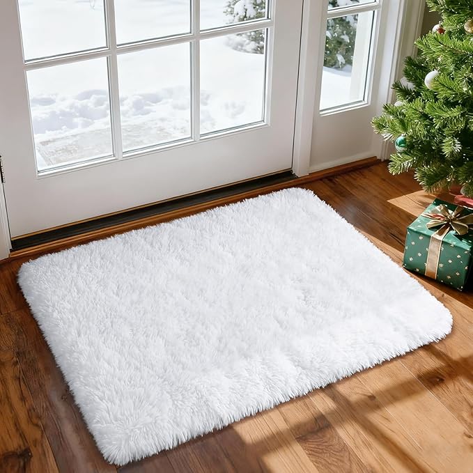 Merelax Soft Modern Indoor Shaggy Area Rug for Bedroom Livingroom Dorm Kids Room Home Decorative, Non-Slip Plush Fluffy Furry Fur Rugs Comfy Nursery Accent Floor Carpet 2x3 Feet, White